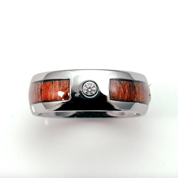 Mens Tungsten Mahogany Inlay 8mm Cubic Zirconia Wedding Band Ring Size 11 - Picture 2 of 3